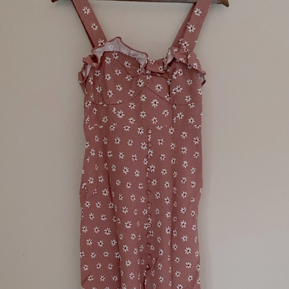 Zara | mauve - white floral, linen l, sleeveless, midi dress - NWT